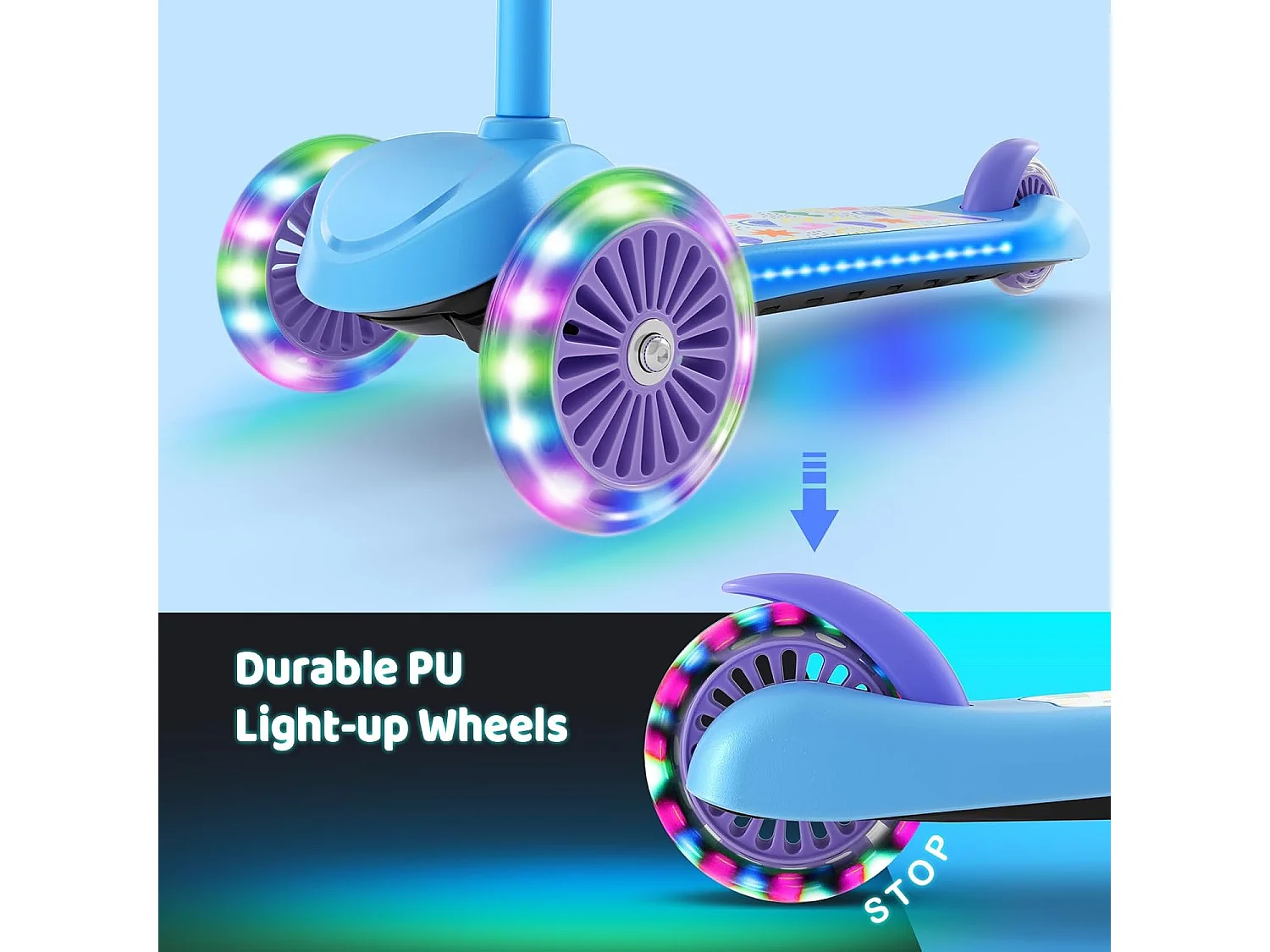 BremToy Kinderstep met Lichtgevend Deck en PU LED-wielen, 4 Traps Hoogteverstelling, Lichtgewicht, voor Beginners van 3-8 Jaar