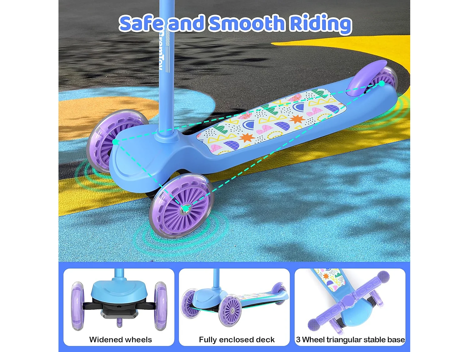 BremToy Kinderstep met Lichtgevend Deck en PU LED-wielen, 4 Traps Hoogteverstelling, Lichtgewicht, voor Beginners van 3-8 Jaar