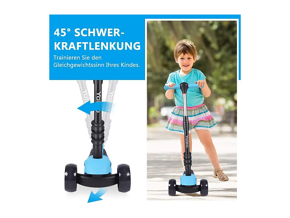 Trottinette 3-en-1 pour Enfant avec Siège Amovible, Grandes Roues LED, Réglable en Hauteur à partir de 2 Ans, bleue