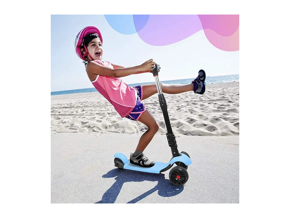 Trottinette 3-en-1 pour Enfant avec Siège Amovible, Grandes Roues LED, Réglable en Hauteur à partir de 2 Ans, bleue