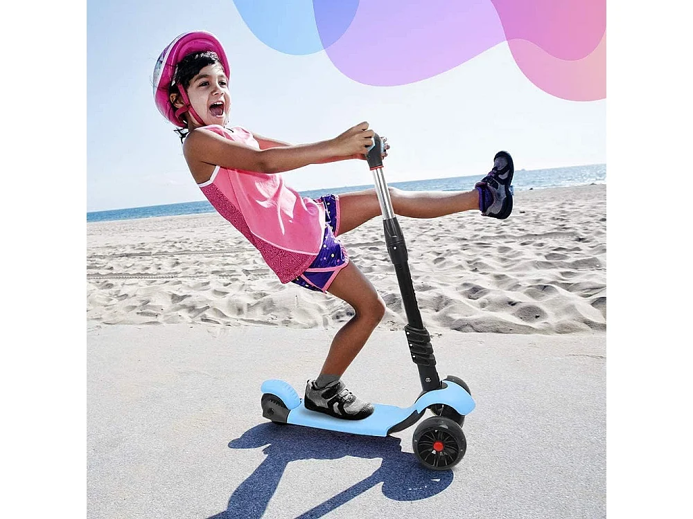 3-in-1 Kinderstep met Verwijderbare Zitstoel, LED Grote Wielen, Hoogte Verstelbaar vanaf 2 Jaar, blau