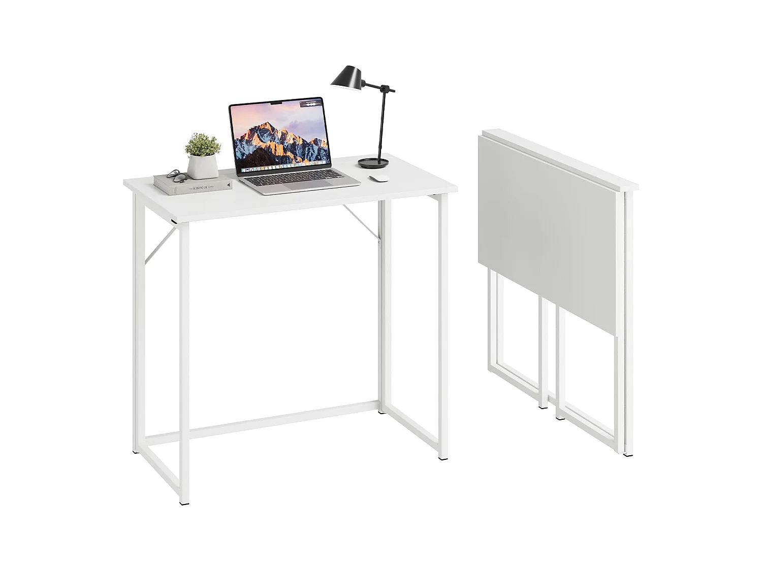 Table de Bureau Pliante Bureau Informatique Pliable Petit Table d'Ordinateur pour Bureau Domicile, Assemblage Simple, 80 x 46 x 74 cm - Blanc