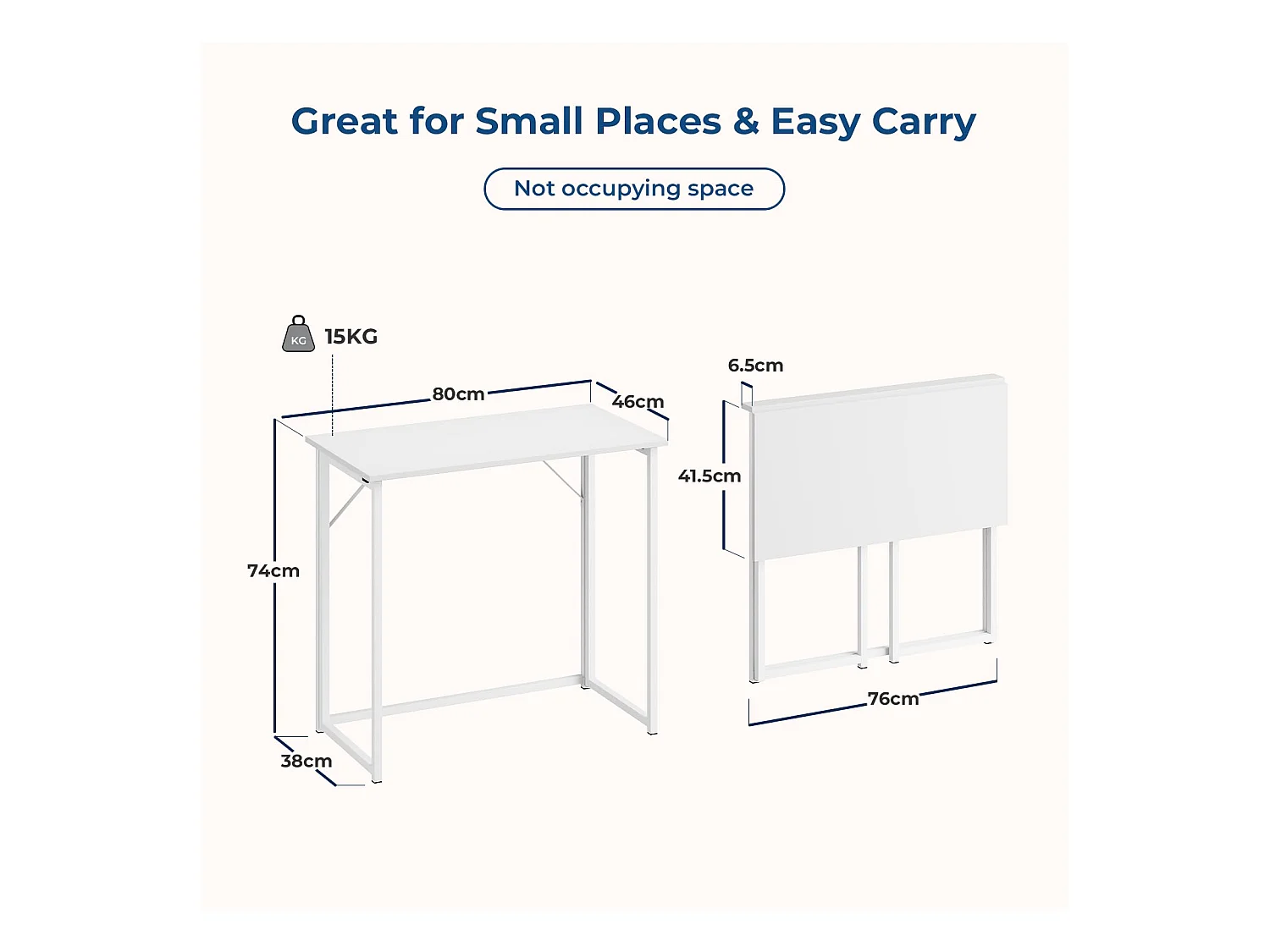 Table de Bureau Pliante Bureau Informatique Pliable Petit Table d'Ordinateur pour Bureau Domicile, Assemblage Simple, 80 x 46 x 74 cm - Blanc