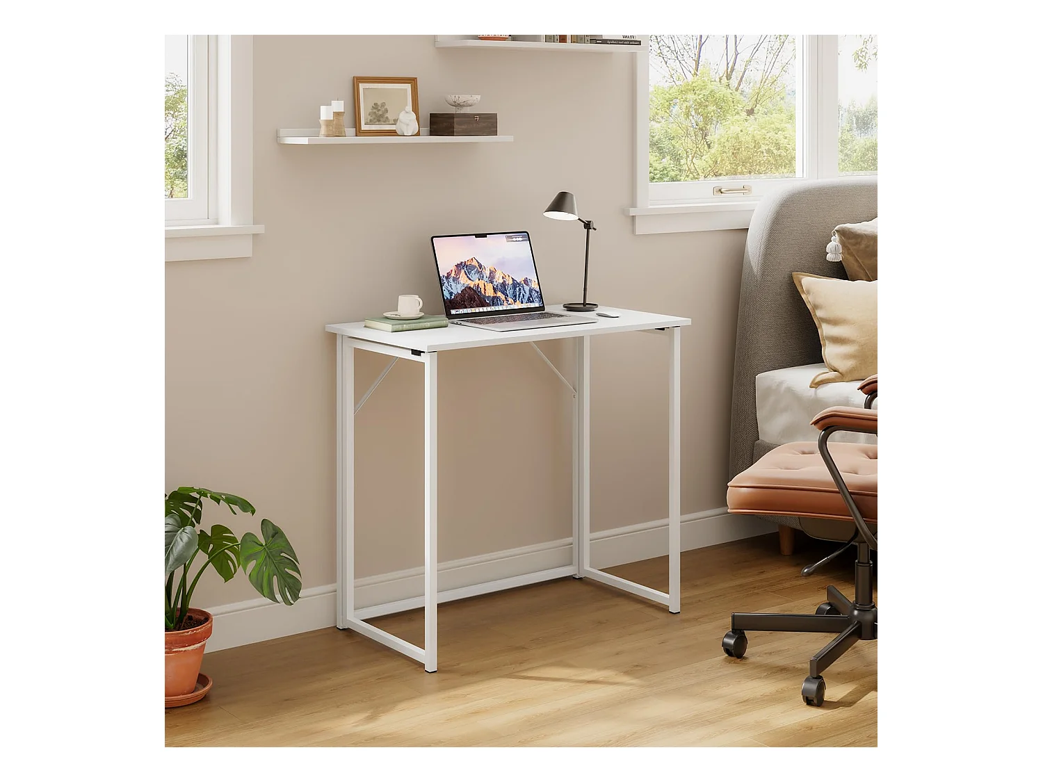 Table de Bureau Pliante Bureau Informatique Pliable Petit Table d'Ordinateur pour Bureau Domicile, Assemblage Simple, 80 x 46 x 74 cm - Blanc
