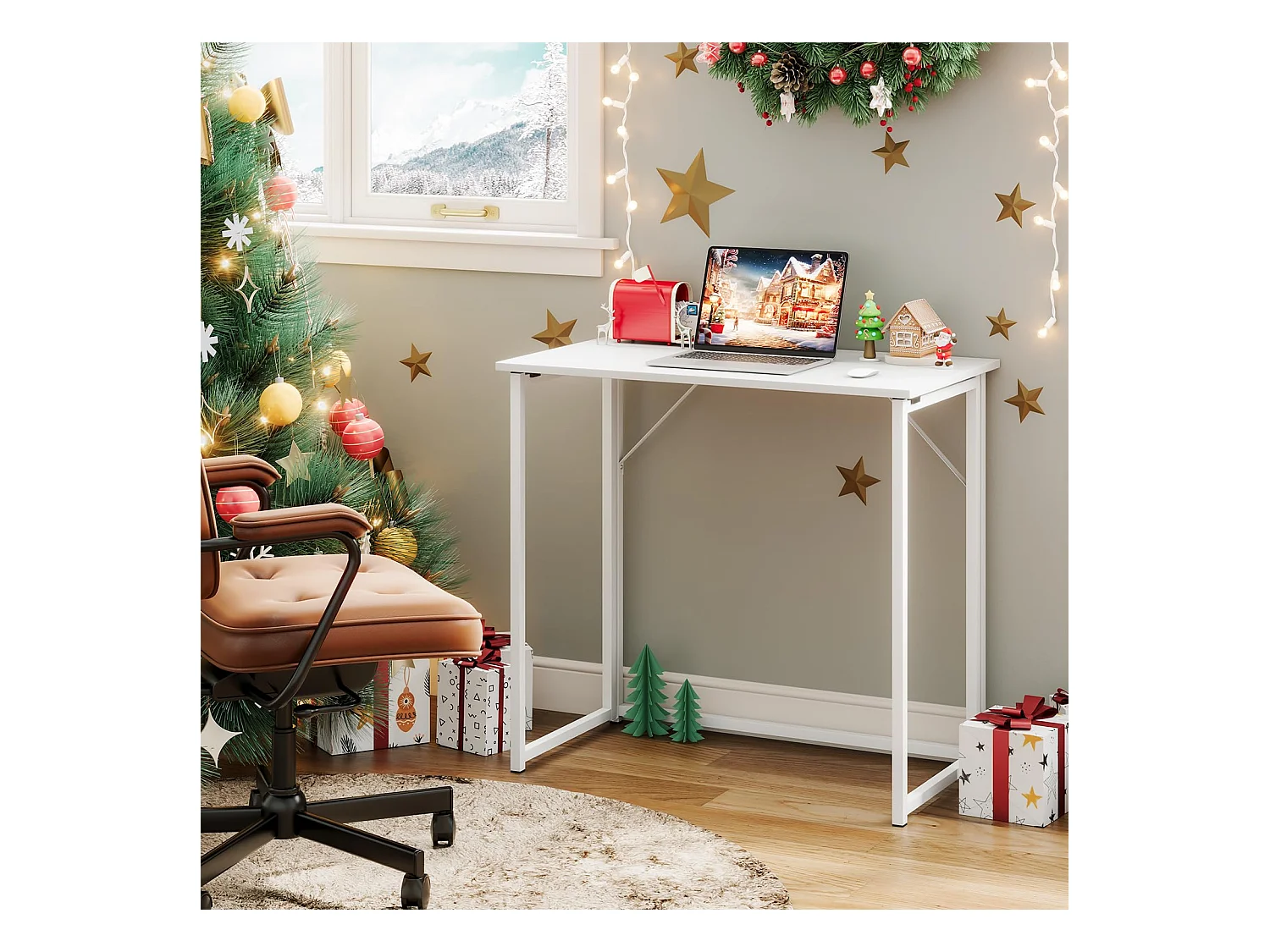 Table de Bureau Pliante Bureau Informatique Pliable Petit Table d'Ordinateur pour Bureau Domicile, Assemblage Simple, 80 x 46 x 74 cm - Blanc