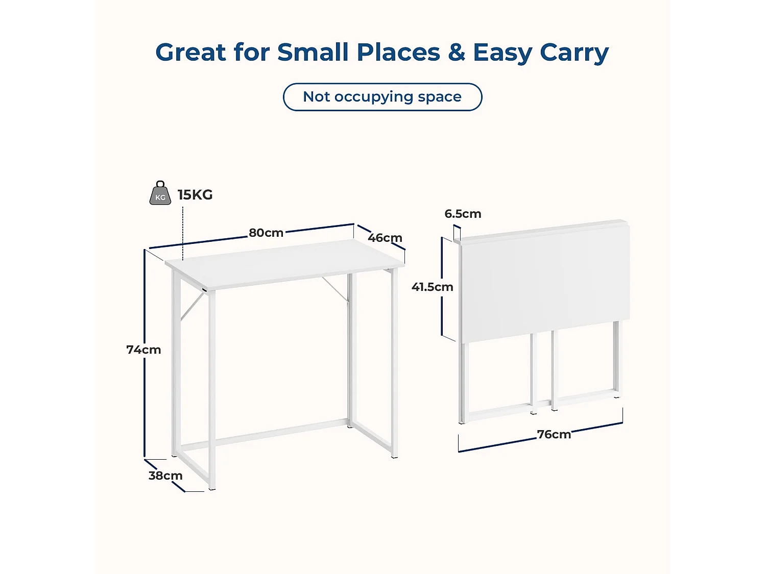 Tavolo pieghevole per computer, piccolo tavolo per computer per ufficio domestico, facile da montare, 80 x 46 x 74 cm - Bianco