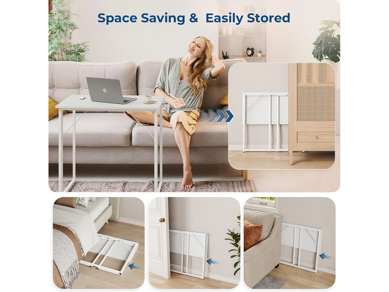 Tavolo pieghevole per computer, piccolo tavolo per computer per ufficio domestico, facile da montare, 80 x 46 x 74 cm - Bianco