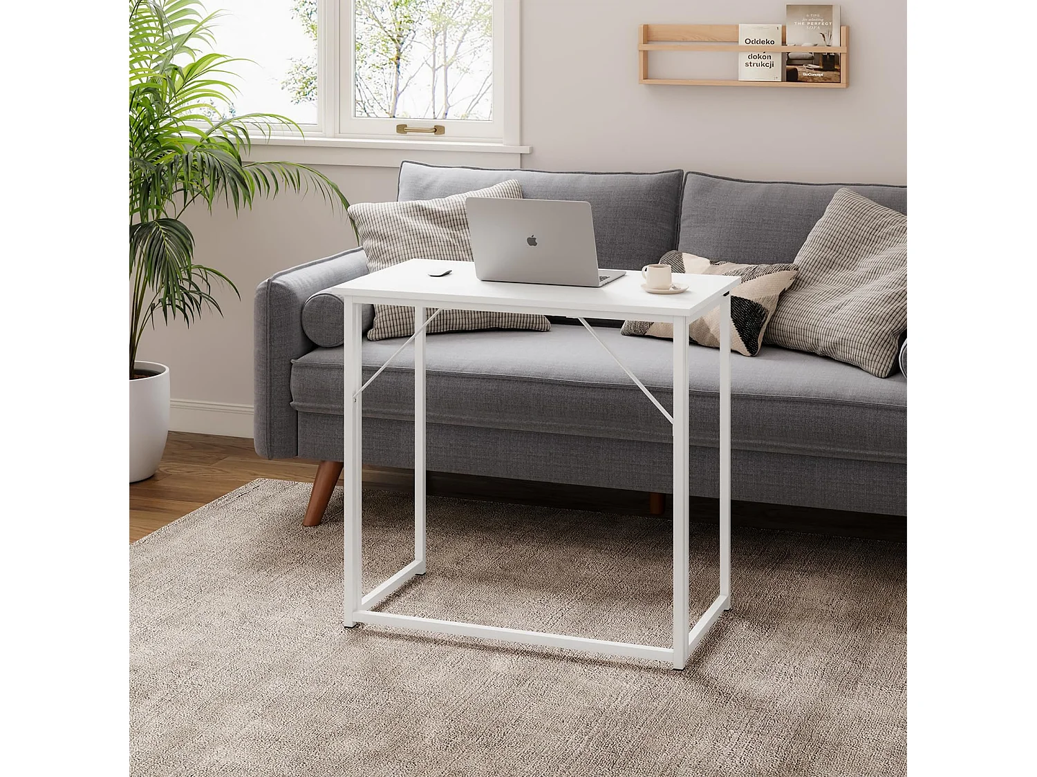 Tavolo pieghevole per computer, piccolo tavolo per computer per ufficio domestico, facile da montare, 80 x 46 x 74 cm - Bianco