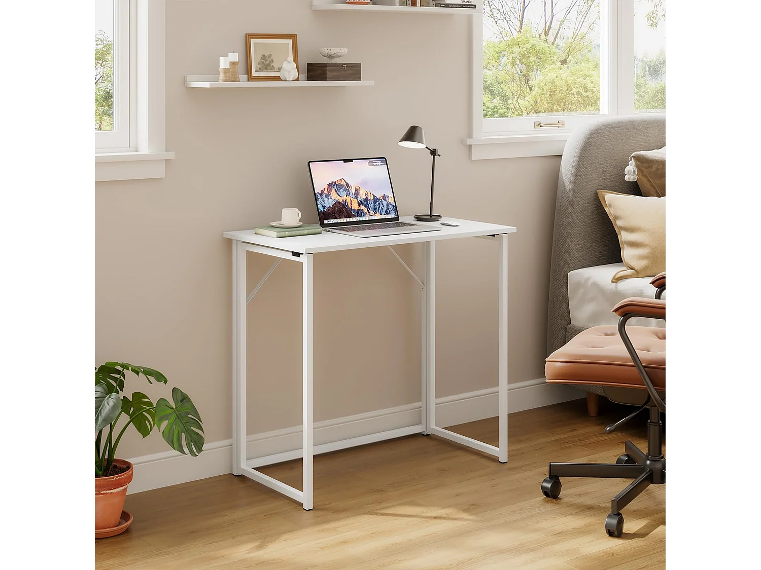 Tavolo pieghevole per computer, piccolo tavolo per computer per ufficio domestico, facile da montare, 80 x 46 x 74 cm - Bianco