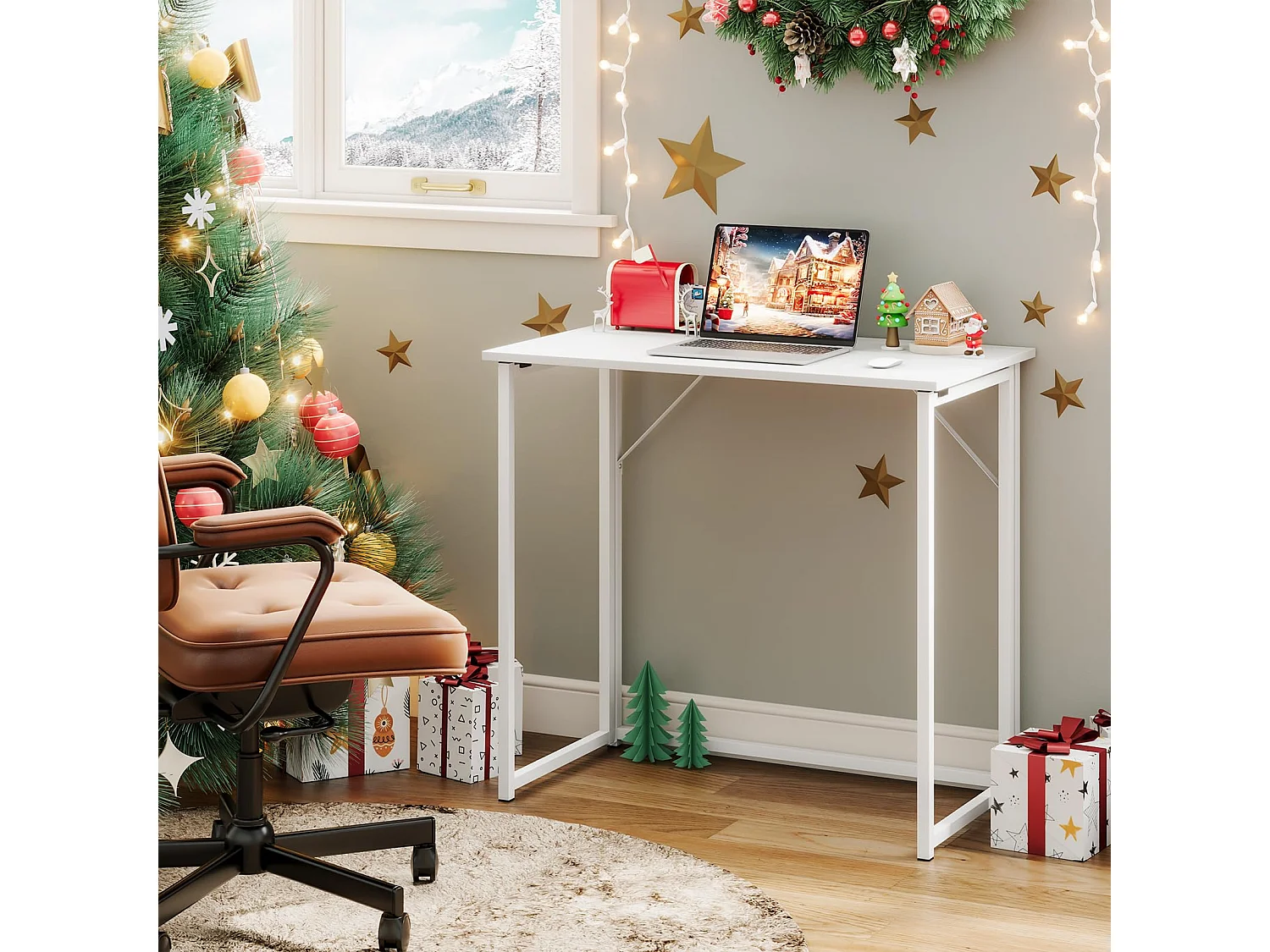 Tavolo pieghevole per computer, piccolo tavolo per computer per ufficio domestico, facile da montare, 80 x 46 x 74 cm - Bianco