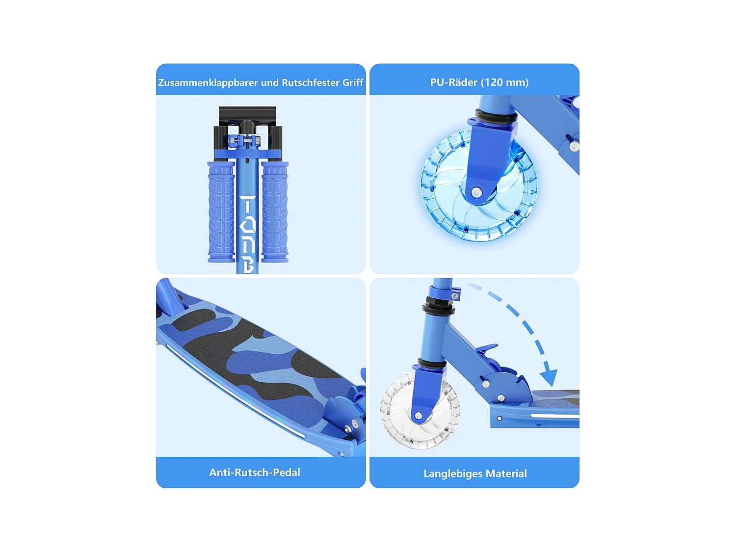 Trottinette Enfant TONBUX avec 2 Roues Lumineuses, Potence et Plateforme, 3 Poignées Réglables en Hauteur, Légère, pour 5-12 Ans