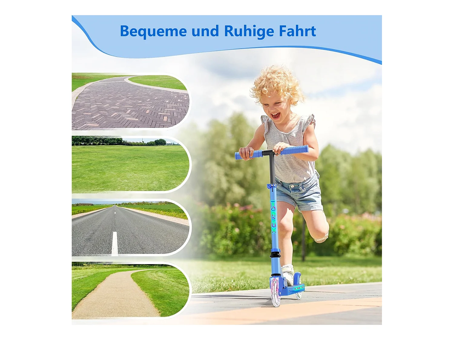 Trottinette Enfant TONBUX avec 2 Roues Lumineuses, Potence et Plateforme, 3 Poignées Réglables en Hauteur, Légère, pour 5-12 Ans