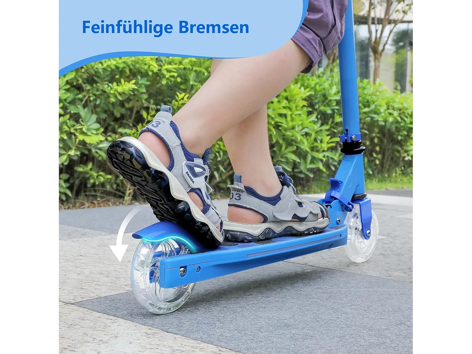 Trottinette Enfant TONBUX avec 2 Roues Lumineuses, Potence et Plateforme, 3 Poignées Réglables en Hauteur, Légère, pour 5-12 Ans