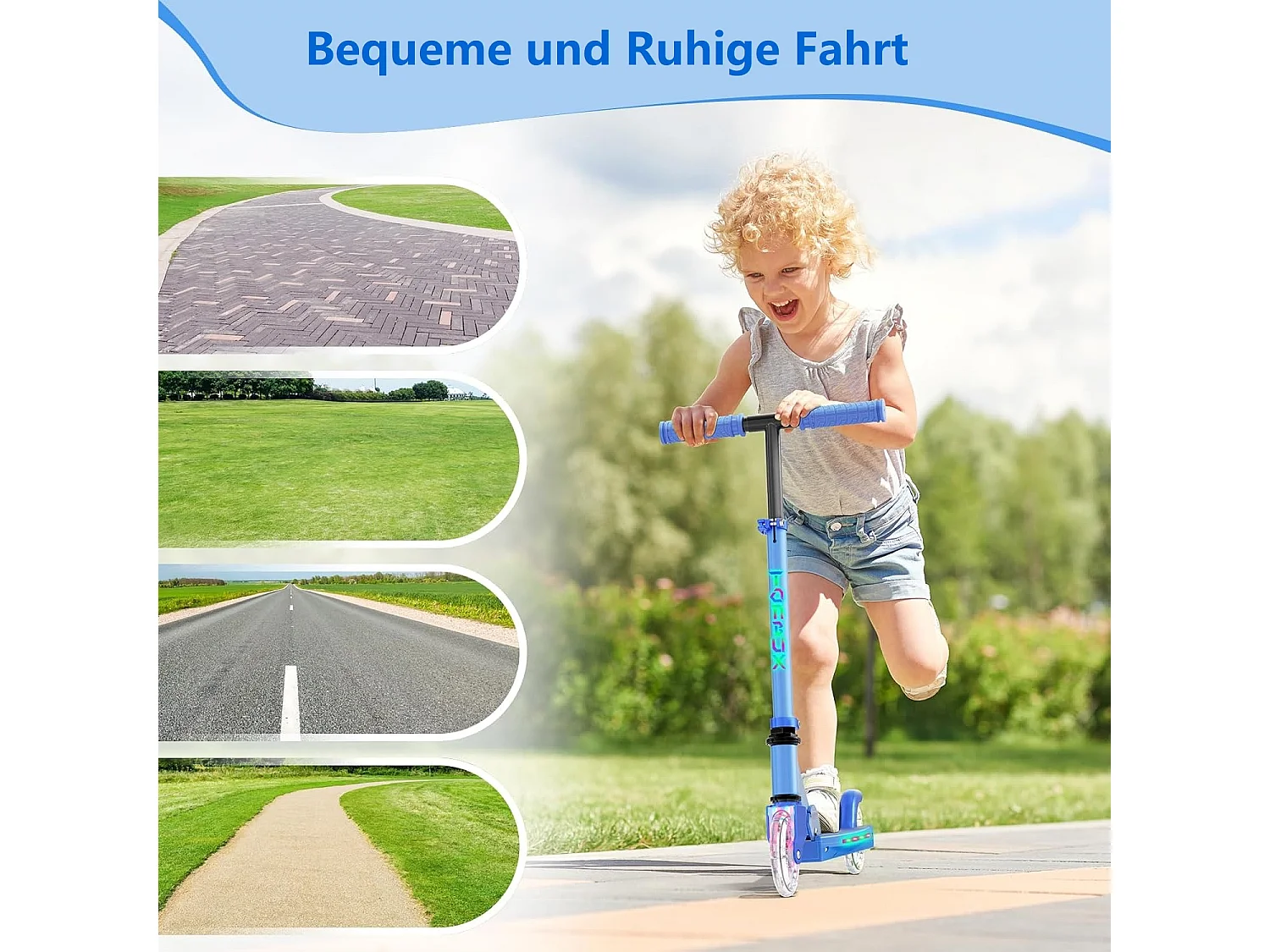 Trottinette Enfant TONBUX avec 2 Roues Lumineuses, Potence et Plateforme, 3 Poignées Réglables en Hauteur, Légère, pour 5-12 Ans