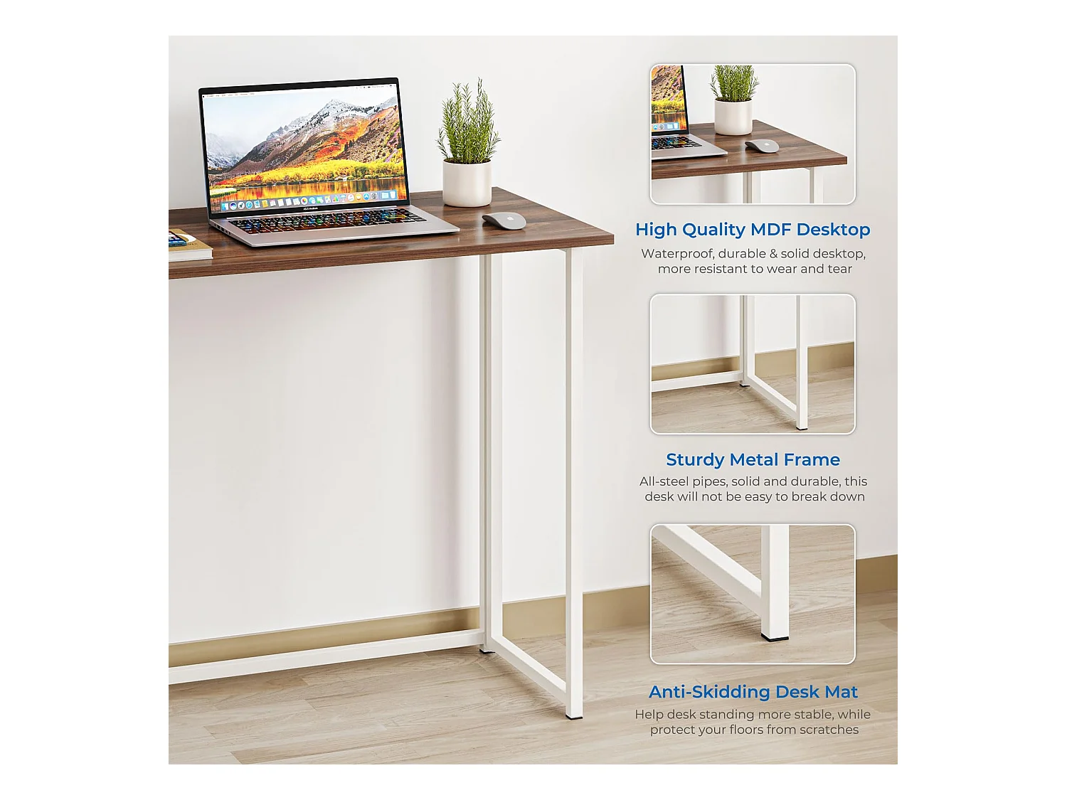 Table de Bureau Pliante Bureau Informatique Pliable Petit Table d'Ordinateur pour Bureau Domicile 80 x 45 x 74 cm - Brun