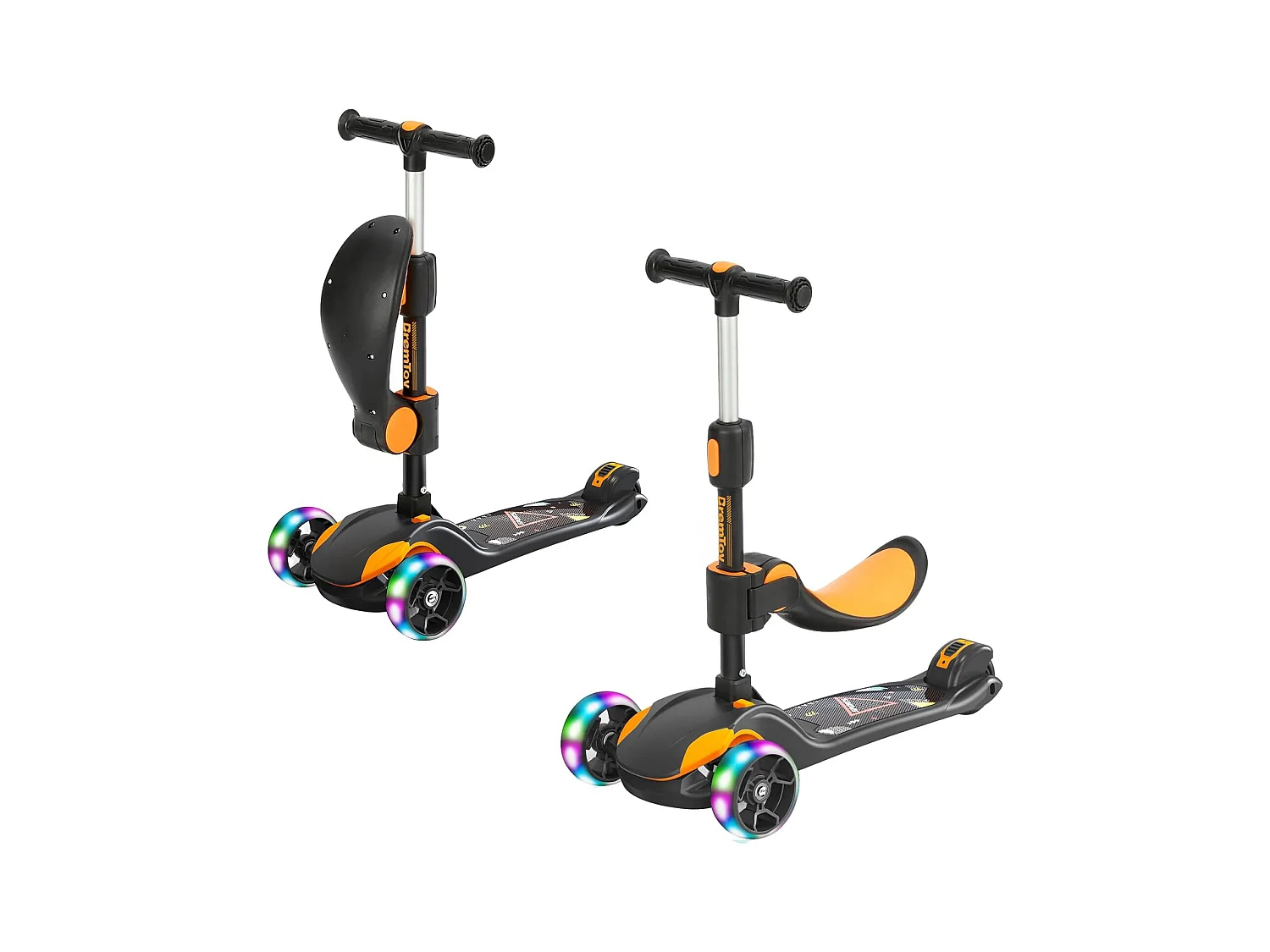Trottinette Enfant BremToy avec Siège Amovible et Roues PU LED, Trottinette Enfant Pliable pour Enfants de 2 à 12 Ans