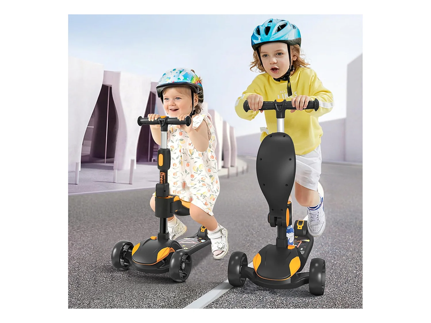 Trottinette Enfant BremToy avec Siège Amovible et Roues PU LED, Trottinette Enfant Pliable pour Enfants de 2 à 12 Ans