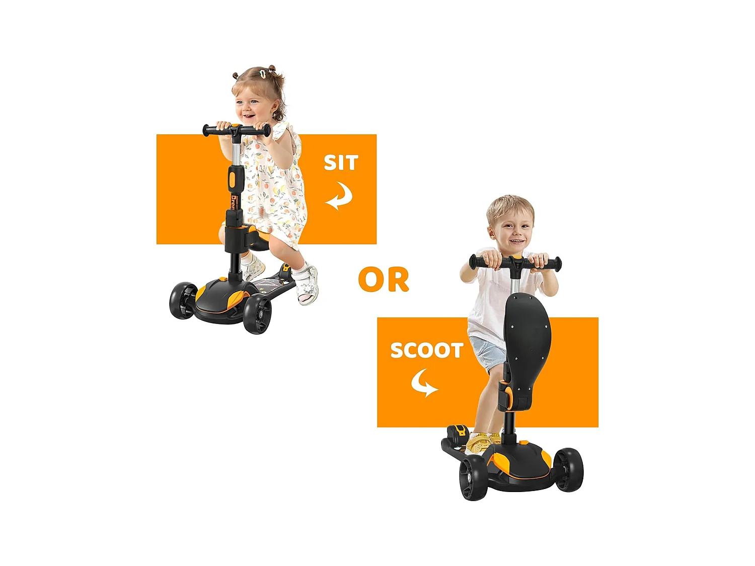 Trottinette Enfant BremToy avec Siège Amovible et Roues PU LED, Trottinette Enfant Pliable pour Enfants de 2 à 12 Ans