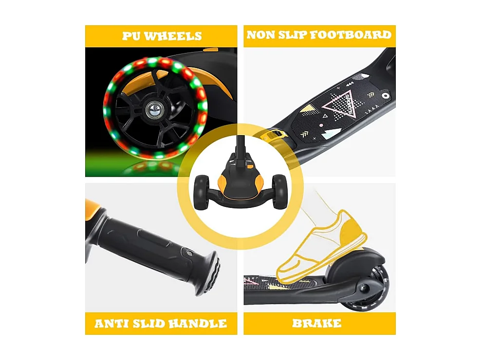 Trottinette Enfant BremToy avec Siège Amovible et Roues PU LED, Trottinette Enfant Pliable pour Enfants de 2 à 12 Ans