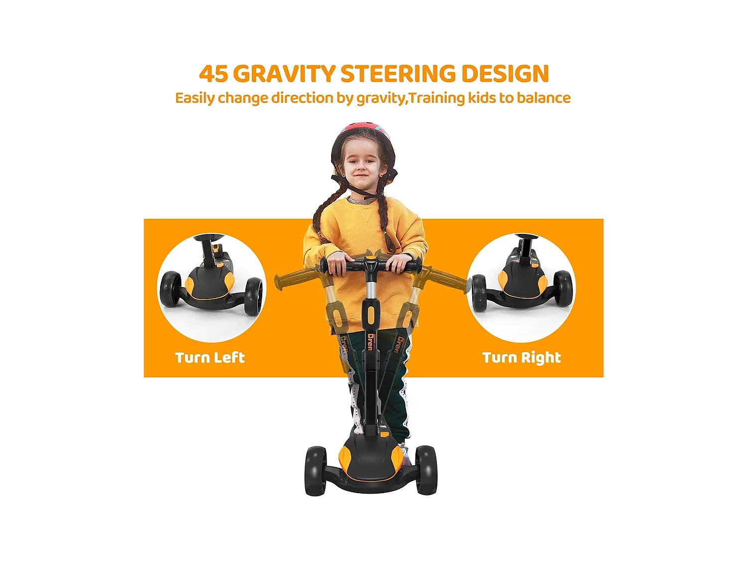 Trottinette Enfant BremToy avec Siège Amovible et Roues PU LED, Trottinette Enfant Pliable pour Enfants de 2 à 12 Ans