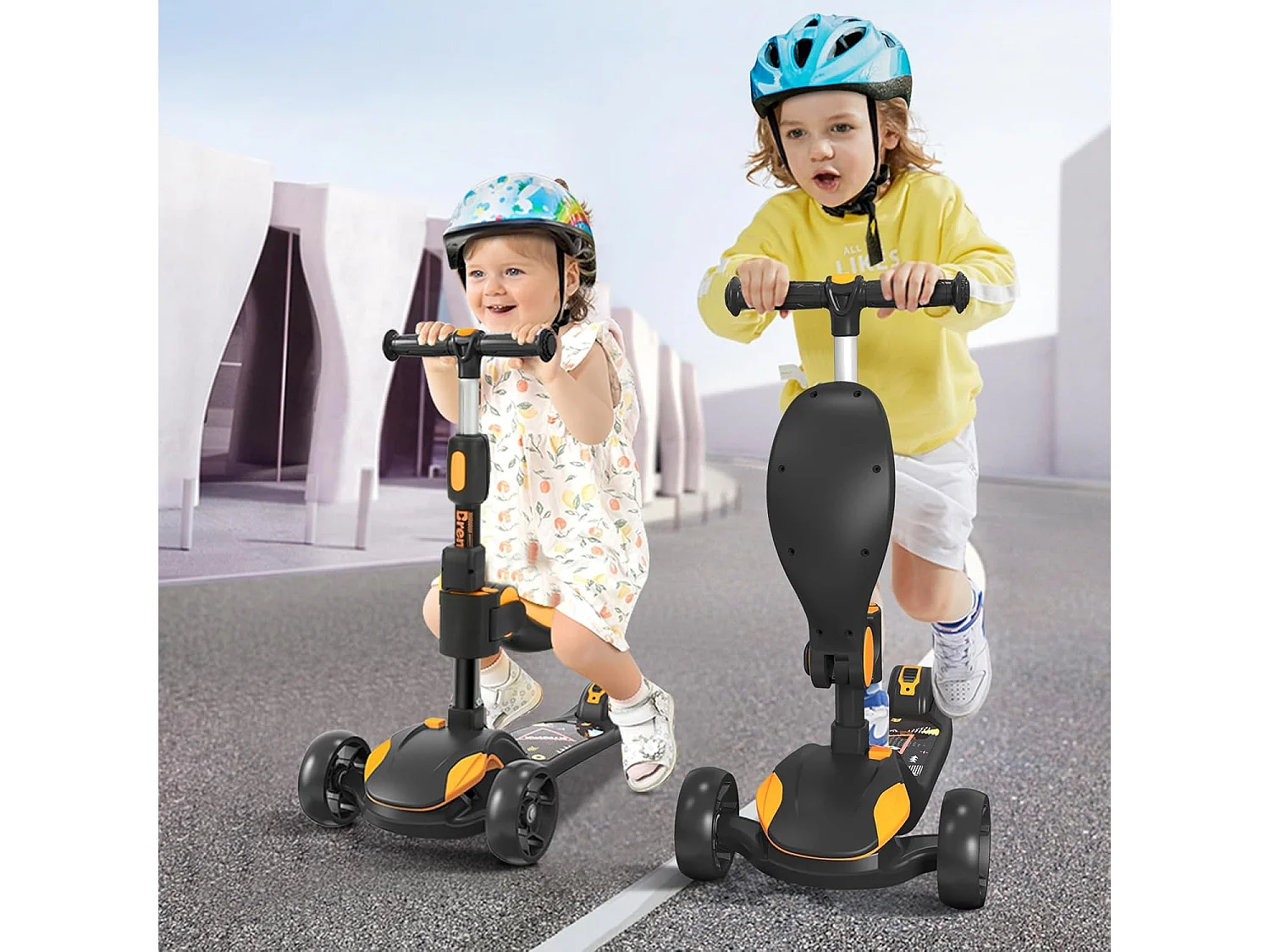 BremToy Kinderstep met Afneembare Zitstoel en PU LED-wielen, Opvouwbare Kinderstep voor Kinderen van 2 tot 12 Jaar