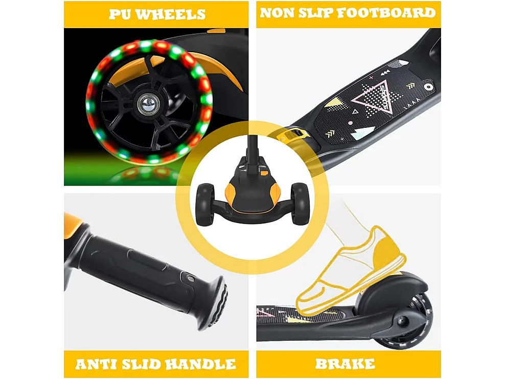 BremToy Kinderstep met Afneembare Zitstoel en PU LED-wielen, Opvouwbare Kinderstep voor Kinderen van 2 tot 12 Jaar