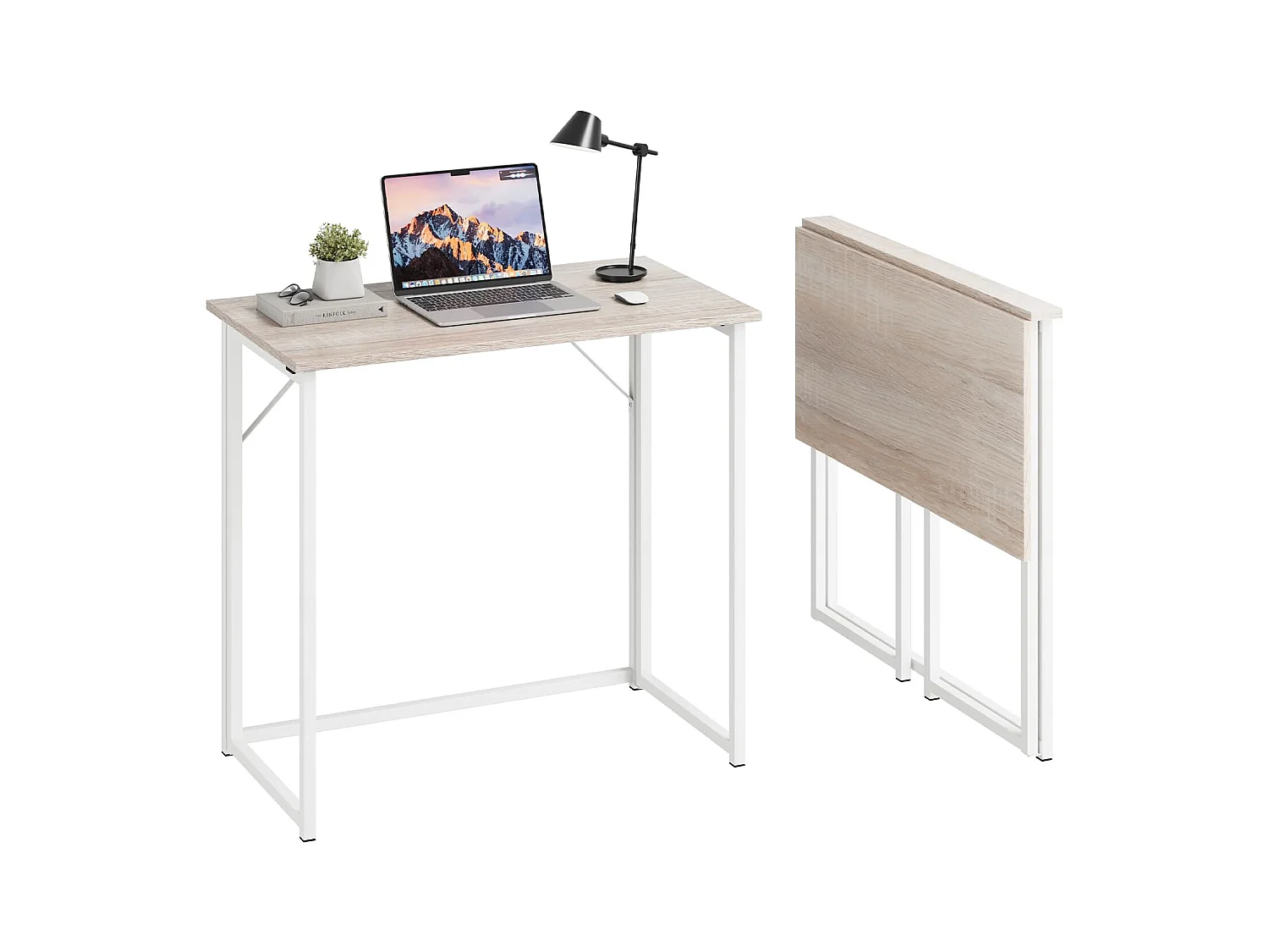 Table de Bureau Pliante Bureau Informatique Pliable Petit Table d'Ordinateur pour Bureau Domicile, Assemblage Simple, 80 x 46 x 74 cm - Couleur Chêne