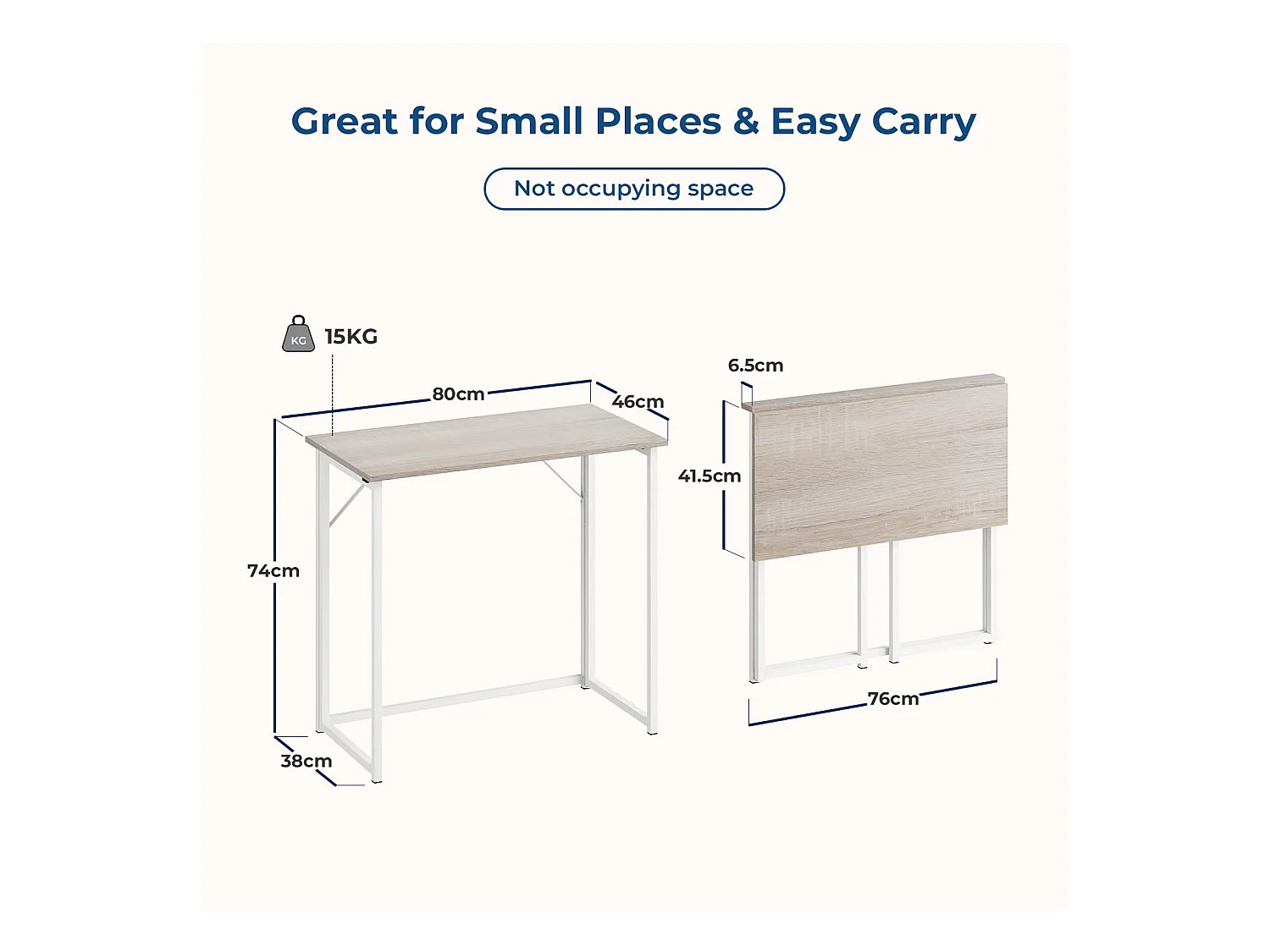 Table de Bureau Pliante Bureau Informatique Pliable Petit Table d'Ordinateur pour Bureau Domicile, Assemblage Simple, 80 x 46 x 74 cm - Couleur Chêne