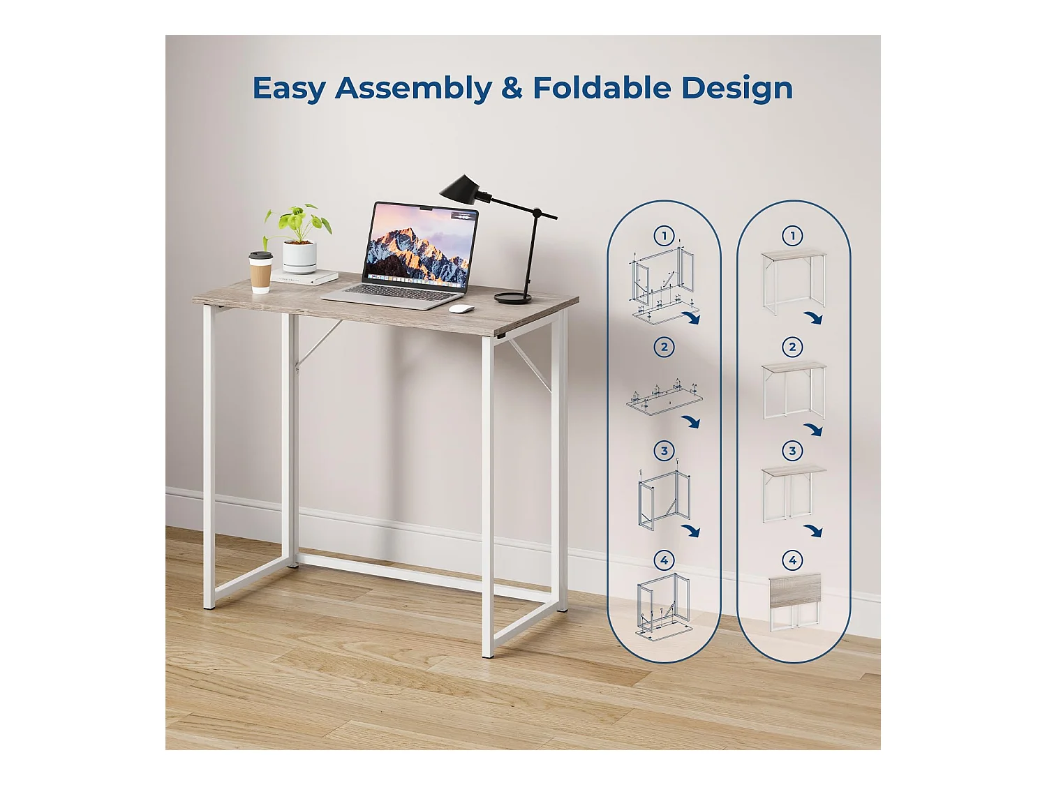 Table de Bureau Pliante Bureau Informatique Pliable Petit Table d'Ordinateur pour Bureau Domicile, Assemblage Simple, 80 x 46 x 74 cm - Couleur Chêne