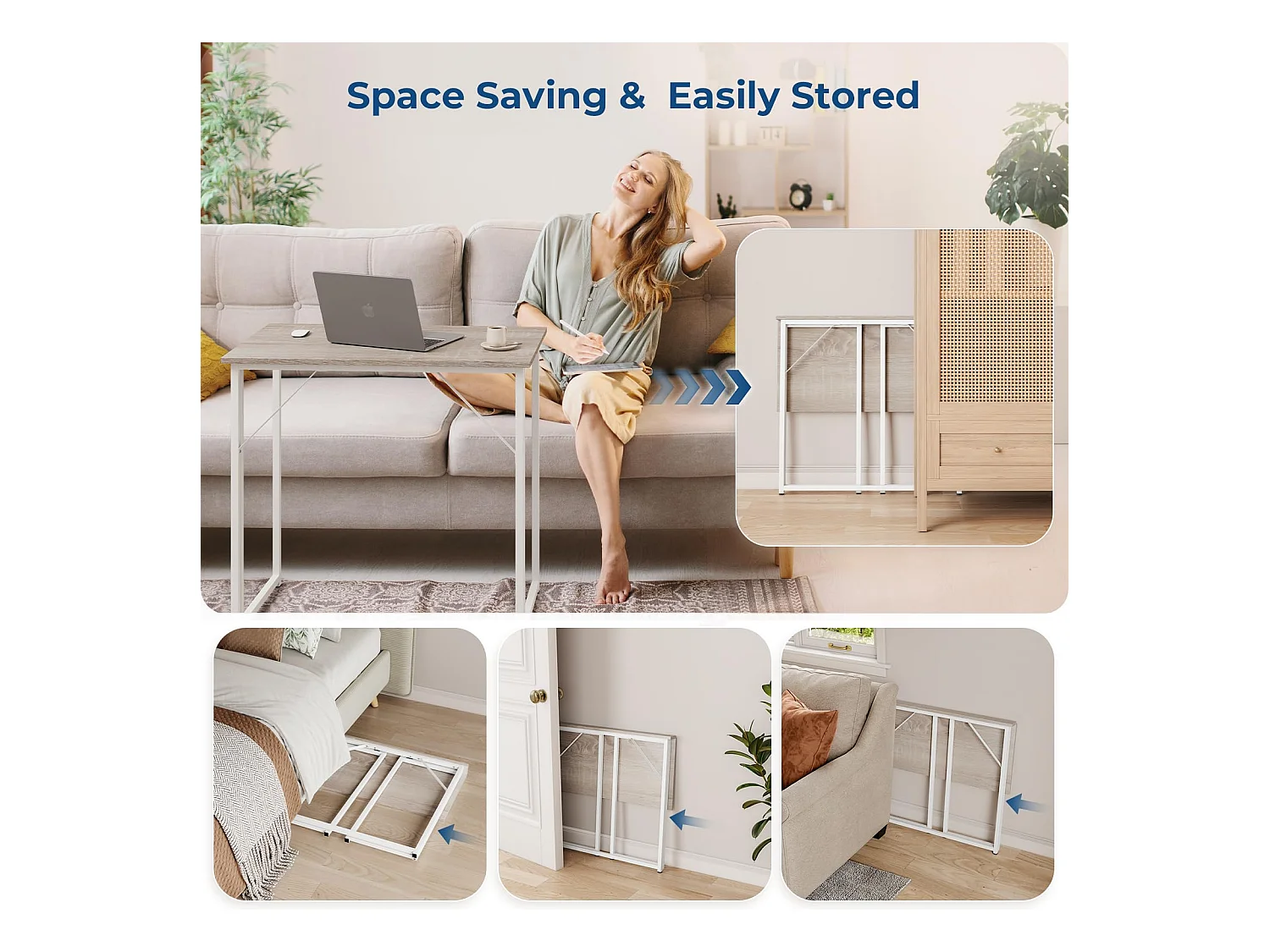 Table de Bureau Pliante Bureau Informatique Pliable Petit Table d'Ordinateur pour Bureau Domicile, Assemblage Simple, 80 x 46 x 74 cm - Couleur Chêne