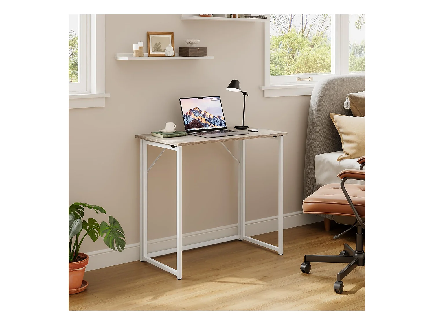 Table de Bureau Pliante Bureau Informatique Pliable Petit Table d'Ordinateur pour Bureau Domicile, Assemblage Simple, 80 x 46 x 74 cm - Couleur Chêne