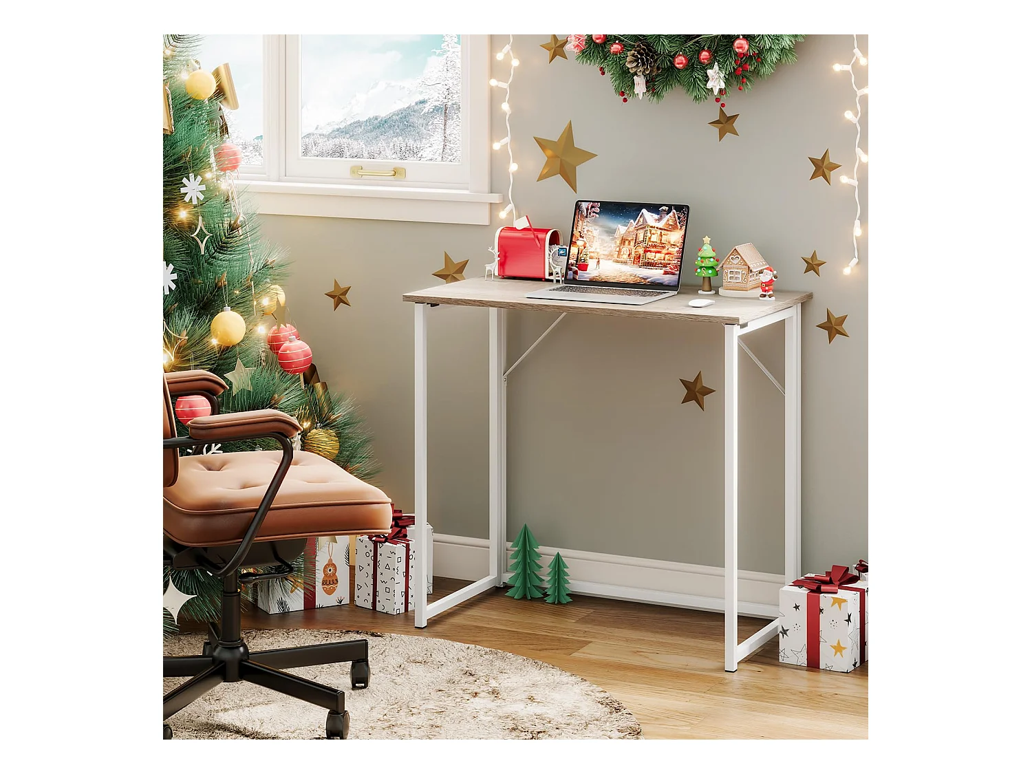 Table de Bureau Pliante Bureau Informatique Pliable Petit Table d'Ordinateur pour Bureau Domicile, Assemblage Simple, 80 x 46 x 74 cm - Couleur Chêne