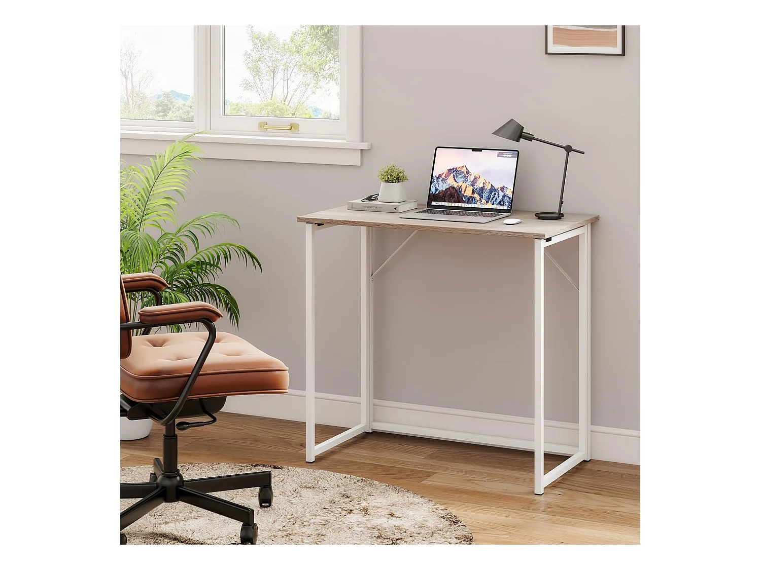 Table de Bureau Pliante Bureau Informatique Pliable Petit Table d'Ordinateur pour Bureau Domicile, Assemblage Simple, 80 x 46 x 74 cm - Couleur Chêne