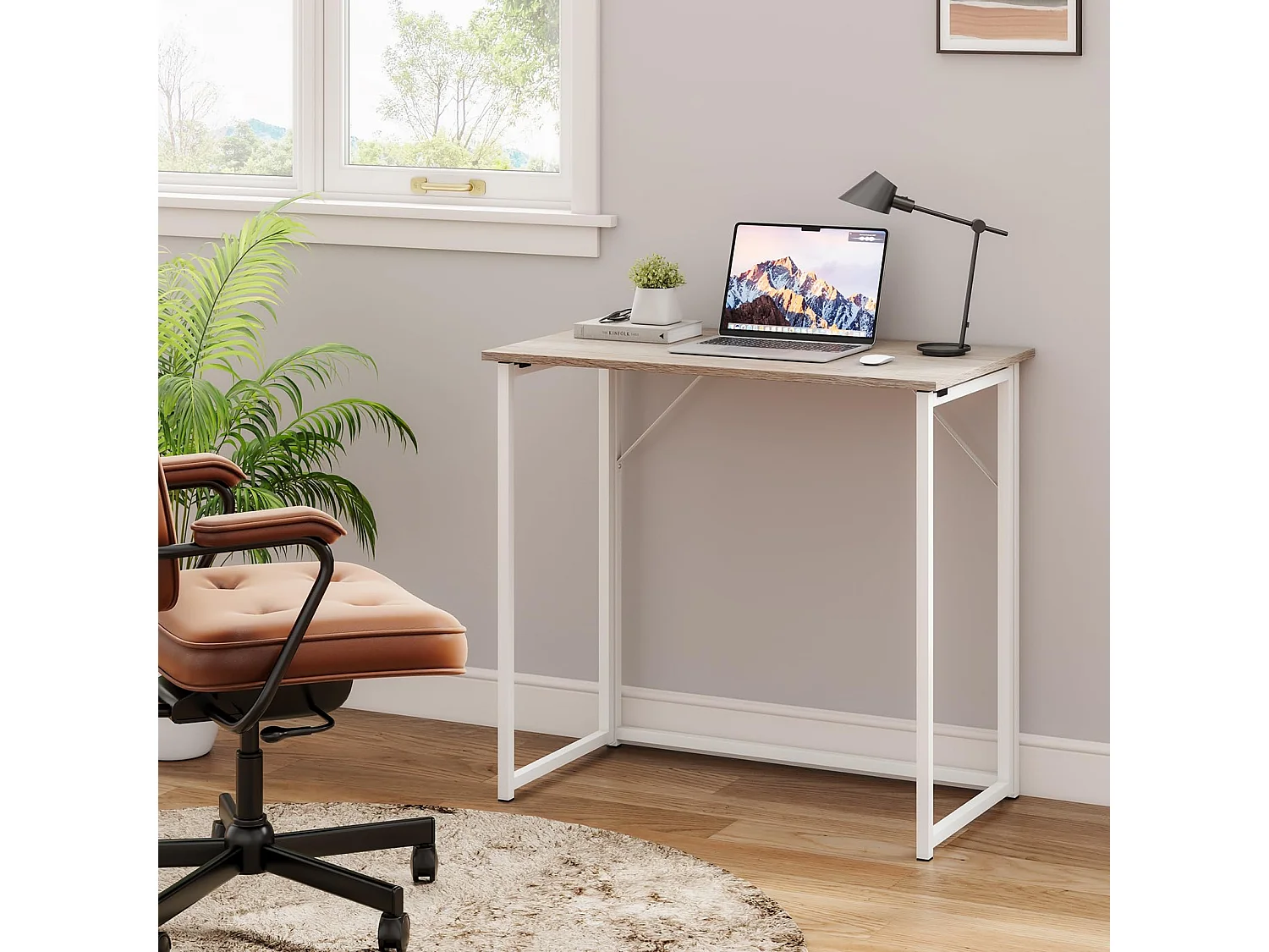 Table de Bureau Pliante Bureau Informatique Pliable Petit Table d'Ordinateur pour Bureau Domicile, Assemblage Simple, 80 x 46 x 74 cm - Couleur Chêne