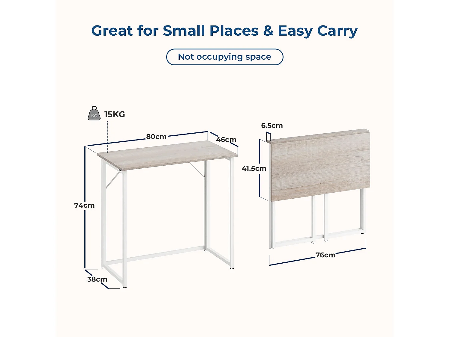 Table de Bureau Pliante Bureau Informatique Pliable Petit Table d'Ordinateur pour Bureau Domicile, Assemblage Simple, 80 x 46 x 74 cm - Couleur Chêne