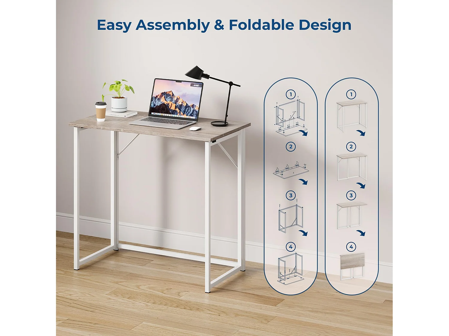 Table de Bureau Pliante Bureau Informatique Pliable Petit Table d'Ordinateur pour Bureau Domicile, Assemblage Simple, 80 x 46 x 74 cm - Couleur Chêne