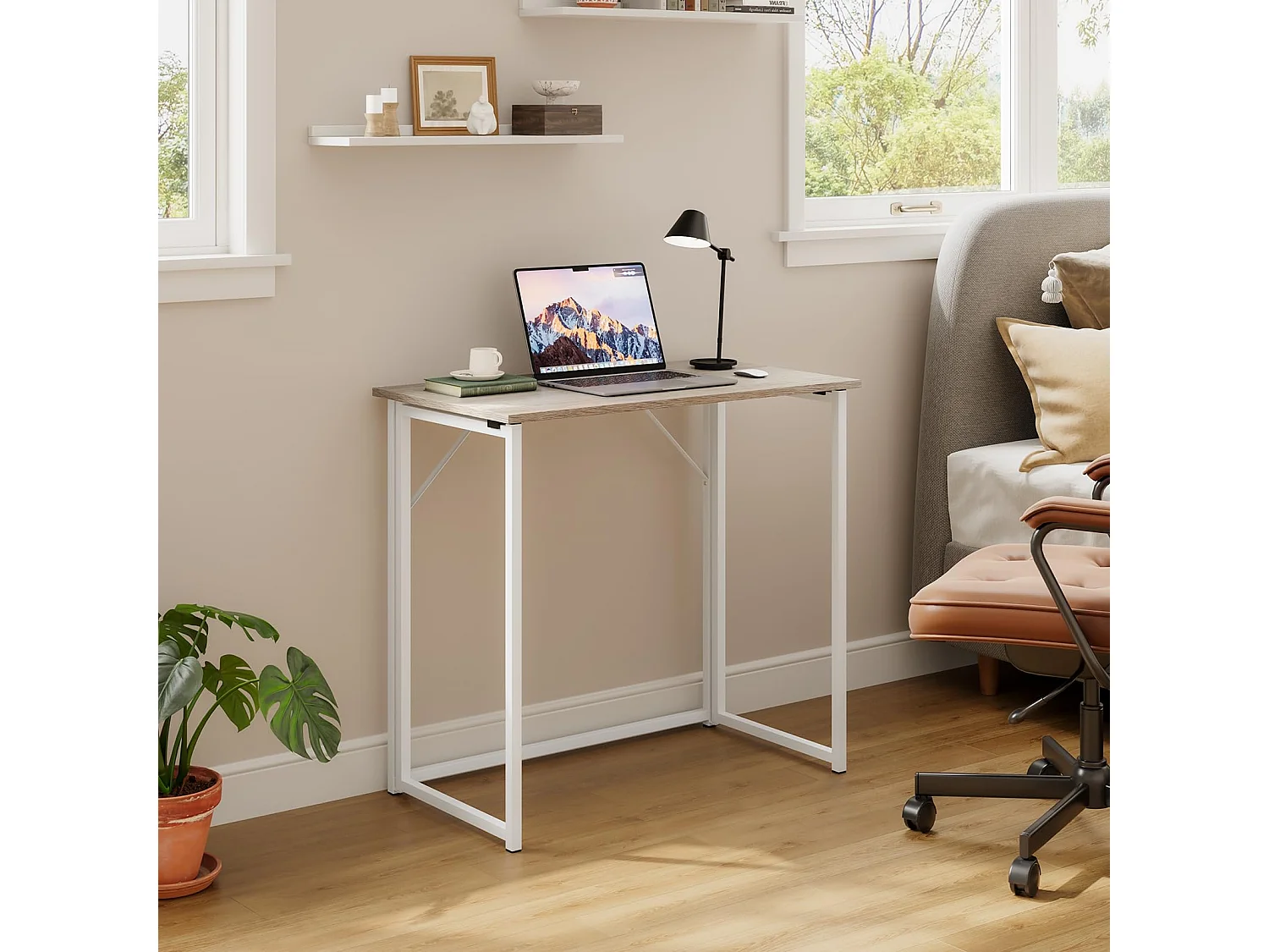 Table de Bureau Pliante Bureau Informatique Pliable Petit Table d'Ordinateur pour Bureau Domicile, Assemblage Simple, 80 x 46 x 74 cm - Couleur Chêne