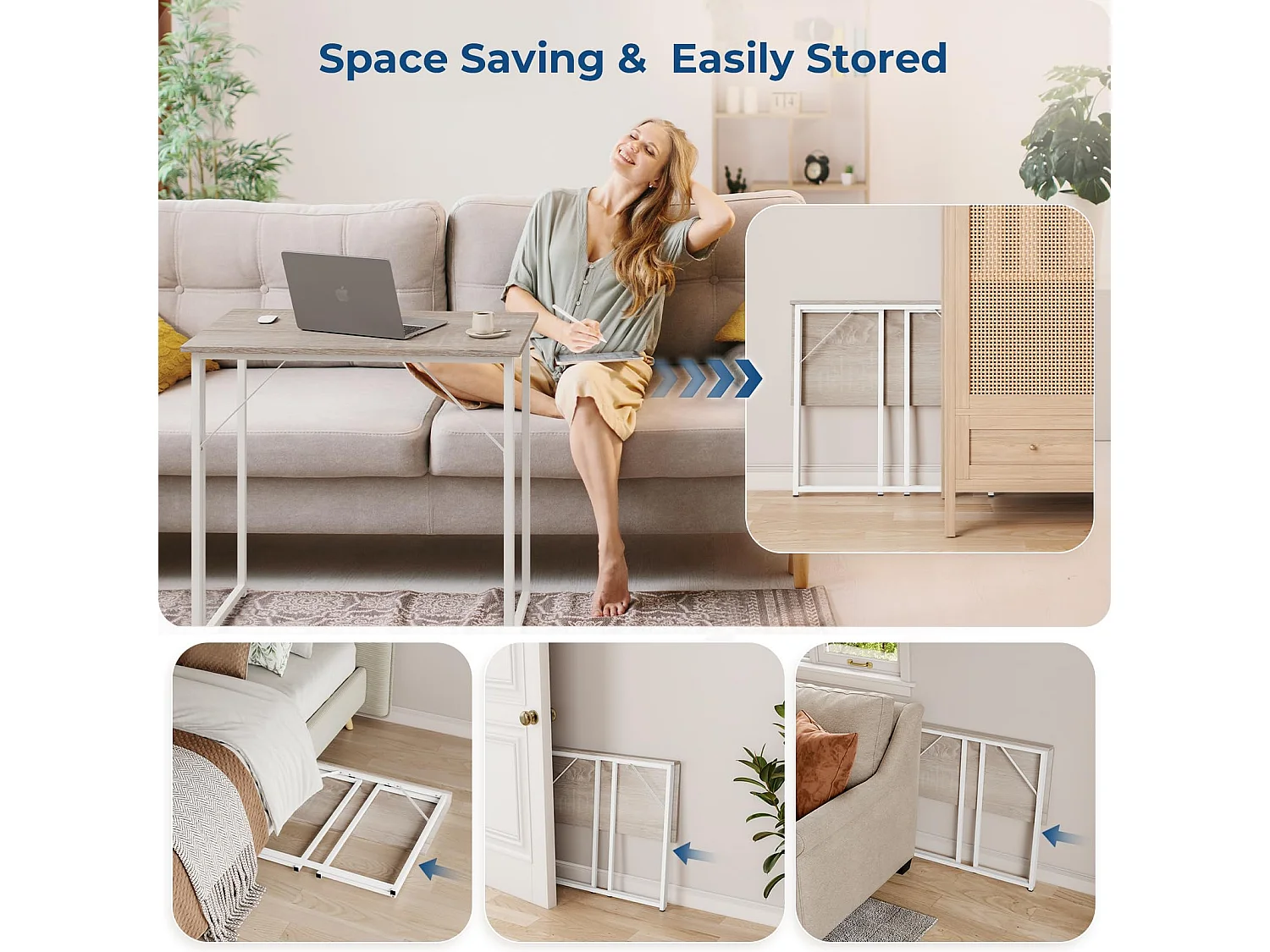 Tavolo pieghevole per computer, piccolo tavolo per computer per ufficio domestico, facile da montare, 80 x 46 x 74 cm - Colore rovere