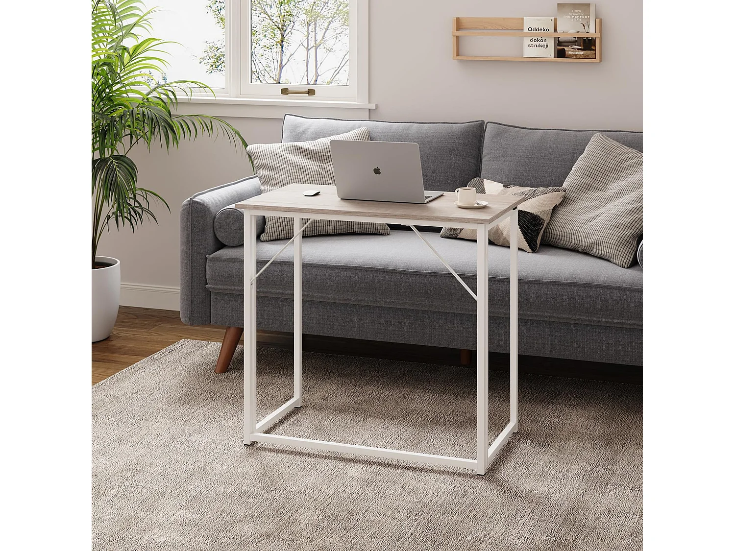 Tavolo pieghevole per computer, piccolo tavolo per computer per ufficio domestico, facile da montare, 80 x 46 x 74 cm - Colore rovere