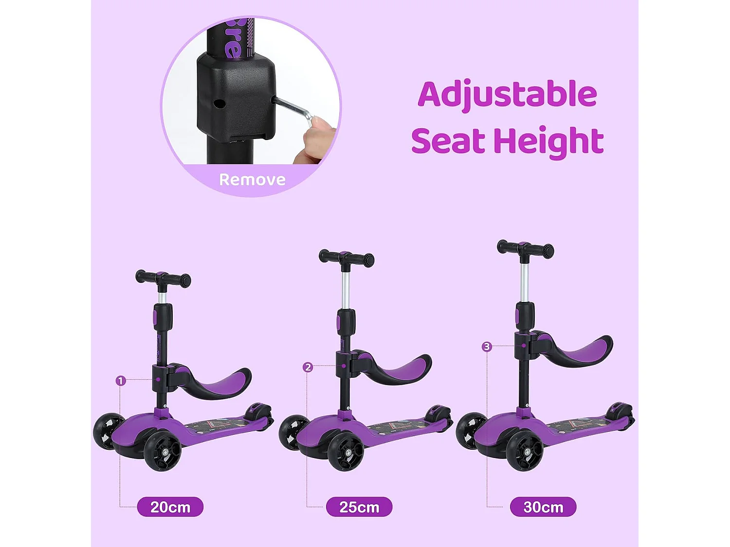 Trottinette Enfant BremToy avec Siège Amovible et Roues PU LED, Trottinette Enfant Pliable pour Enfants de 2 à 12 Ans