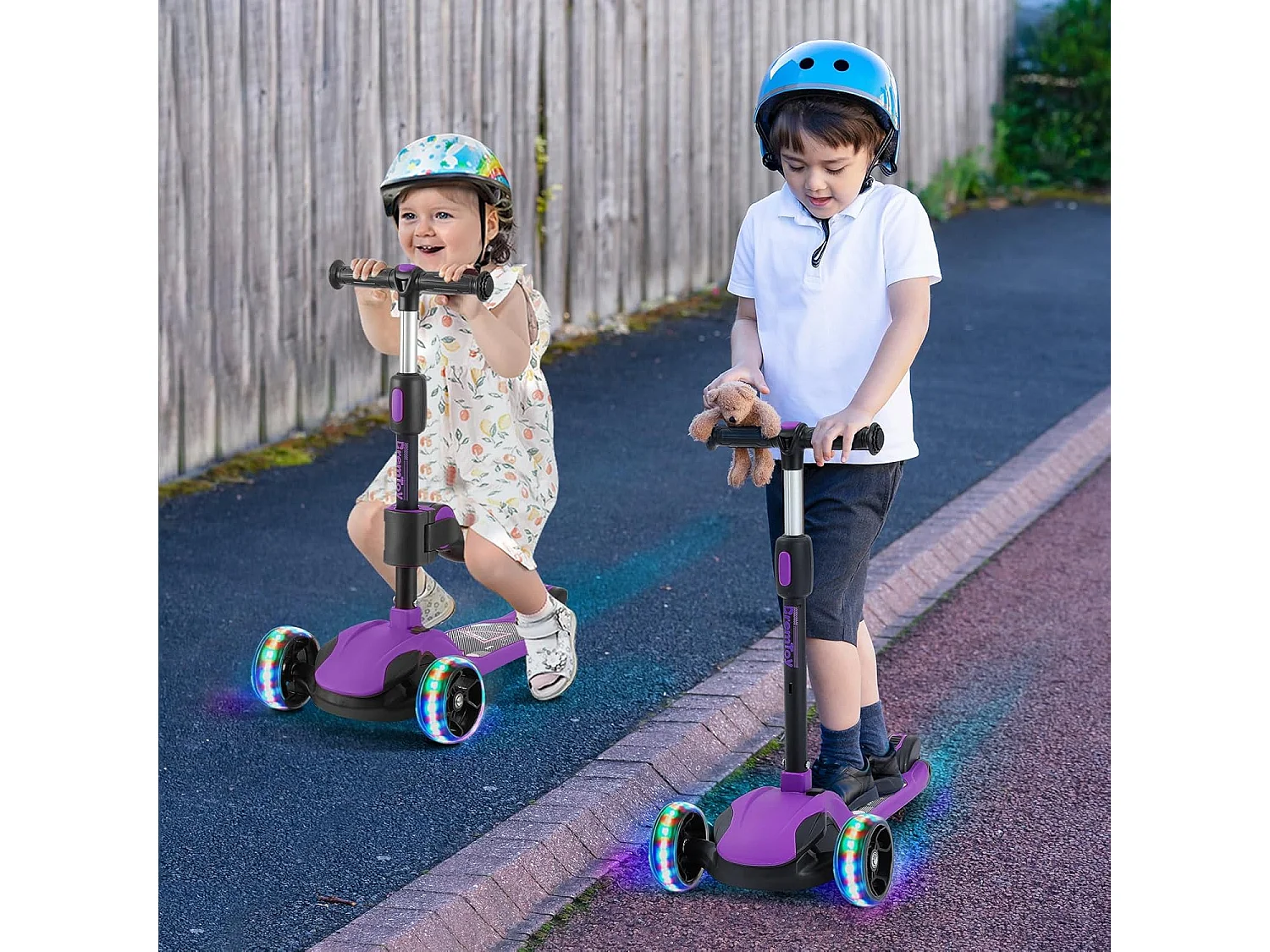 BremToy Kinderstep met Afneembare Zitstoel en PU LED-wielen, Opvouwbare Kinderstep voor Kinderen van 2 tot 12 Jaar