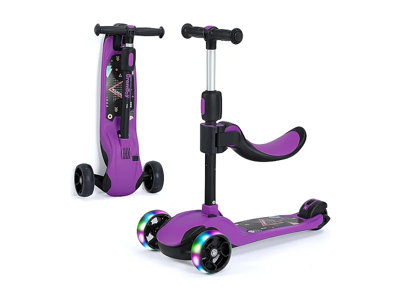 BremToy Kinderstep met Afneembare Zitstoel en PU LED-wielen, Opvouwbare Kinderstep voor Kinderen van 2 tot 12 Jaar