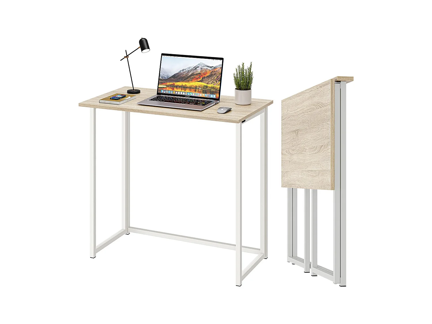 Table de Bureau Pliante Bureau Informatique Pliable Petit Table d'Ordinateur pour Bureau Domicile 80 x 45 x 74 cm - Couleur Chêne
