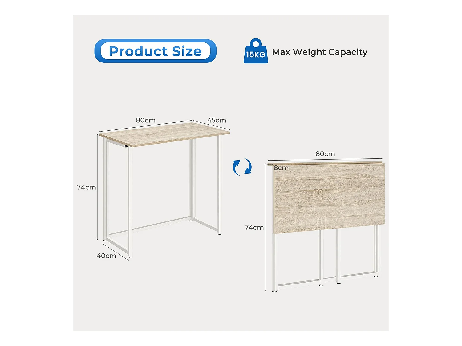 Table de Bureau Pliante Bureau Informatique Pliable Petit Table d'Ordinateur pour Bureau Domicile 80 x 45 x 74 cm - Couleur Chêne