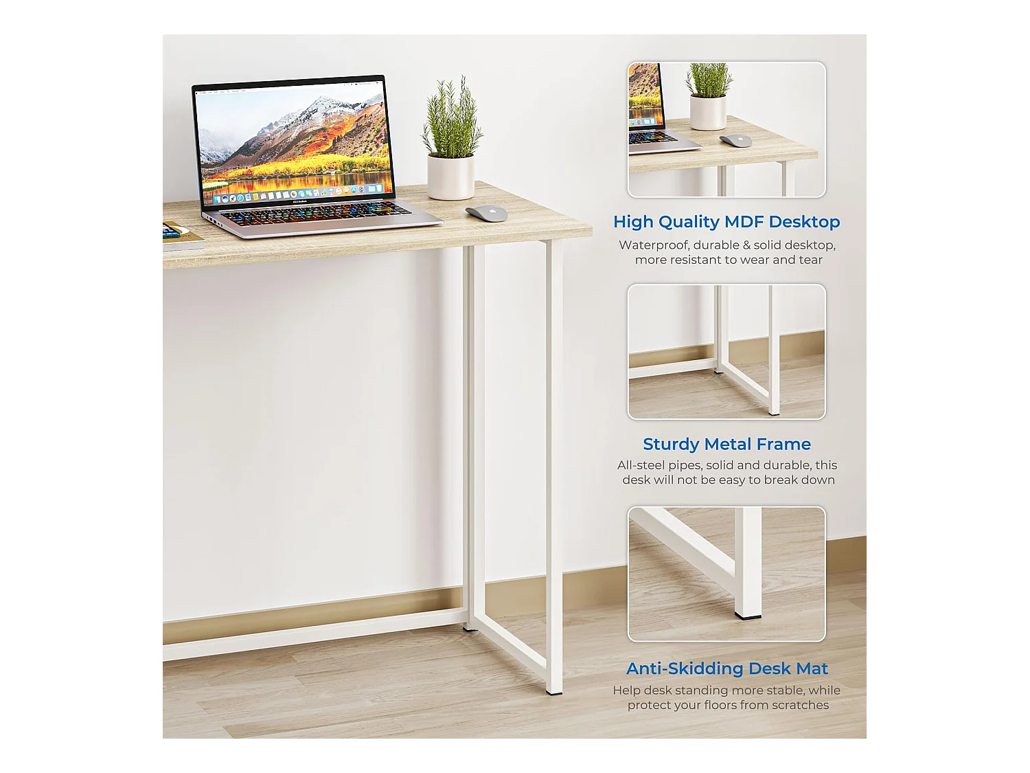 Table de Bureau Pliante Bureau Informatique Pliable Petit Table d'Ordinateur pour Bureau Domicile 80 x 45 x 74 cm - Couleur Chêne