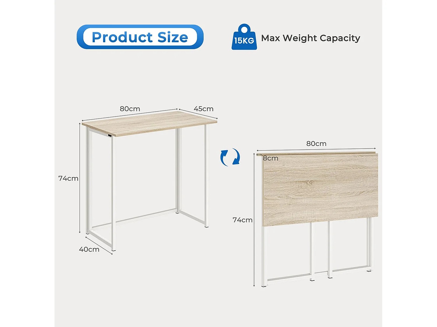 Table de Bureau Pliante Bureau Informatique Pliable Petit Table d'Ordinateur pour Bureau Domicile 80 x 45 x 74 cm - Couleur Chêne