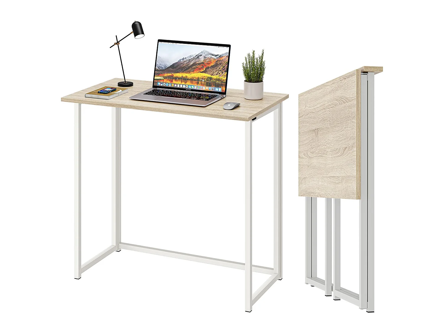 Table de Bureau Pliante Bureau Informatique Pliable Petit Table d'Ordinateur pour Bureau Domicile 80 x 45 x 74 cm - Couleur Chêne