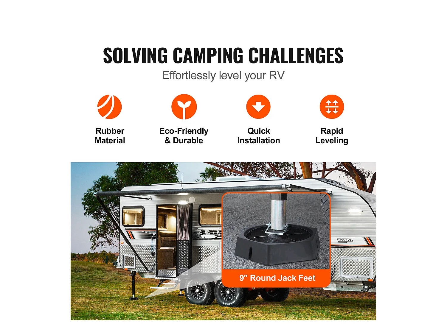 Lot de 6 Patins SucceBuy pour Cric de Caravane Camping-car en Caoutchouc, Stabilisateur de Cric Fixé de Manière Permanente Rond 22,8 cm, Capacité 2268 kg