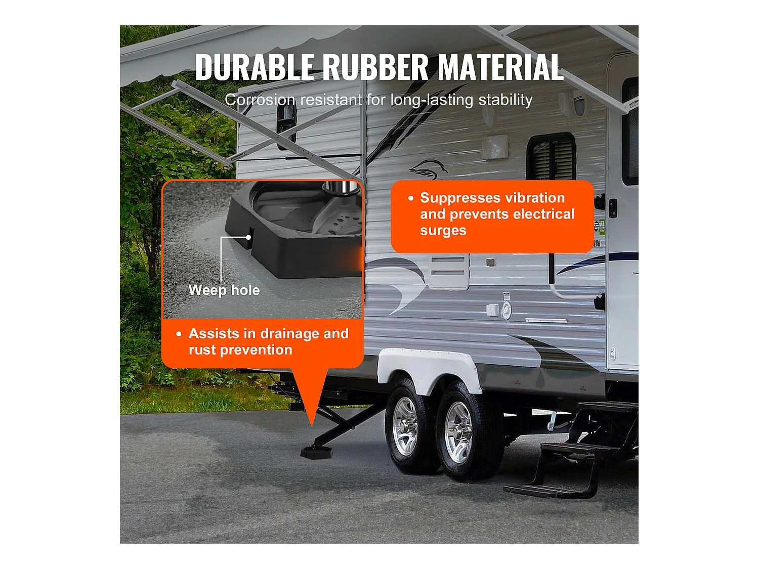 Lot de 6 Patins SucceBuy pour Cric de Caravane Camping-car en Caoutchouc, Stabilisateur de Cric Fixé de Manière Permanente Rond 22,8 cm, Capacité 2268 kg