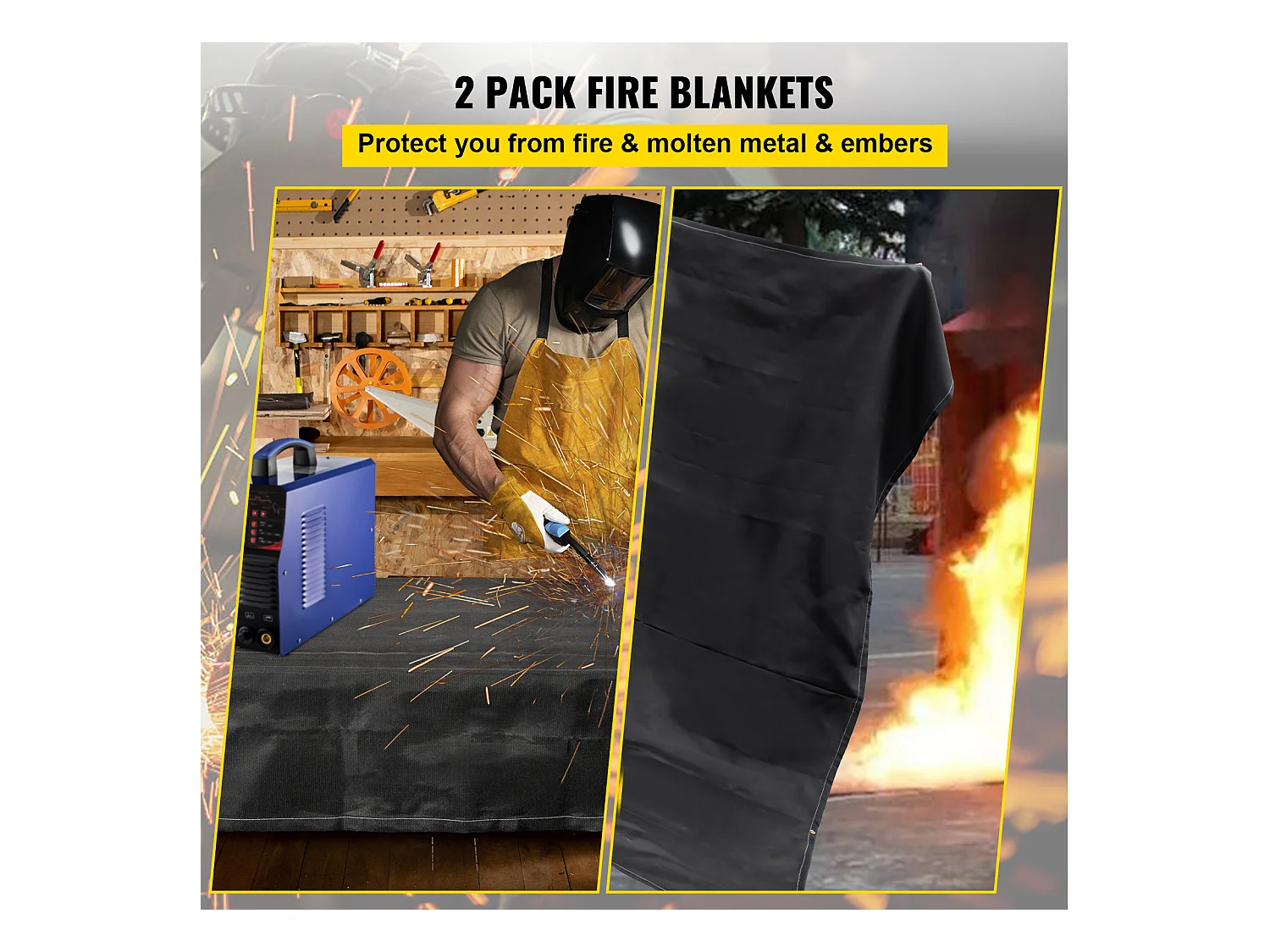 Couverture de Soudage Ignifuge SucceBuy, Lot de 2, Couverture Anti-feu d'Urgence, 1,83 x 3,05 m, Couverture Anti-incendie en Fibre de Verre